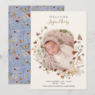 Wildflower Floral New Baby Birth Photo Announcement