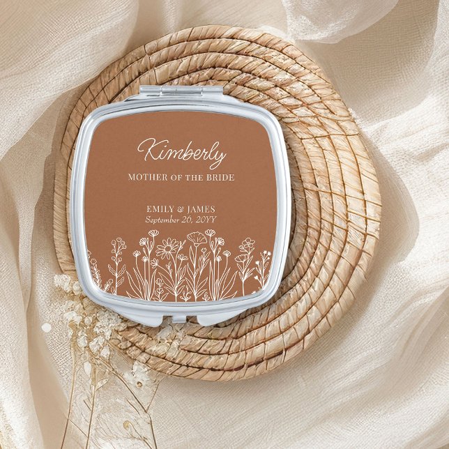 Wildflower Floral Outline Any Color Bridal Party Compact Mirror (Wildflower Wedding Party Gift to personalize for your bridesmaids in any color)