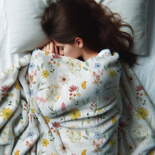 Wildflower Floral Pattern Fleece Blanket