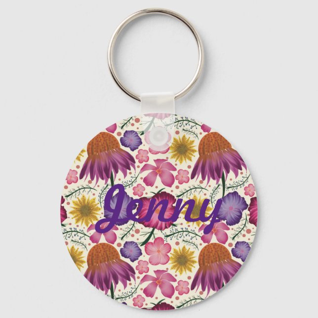 Wildflower Floral Pattern Personalized Keychain (Front)