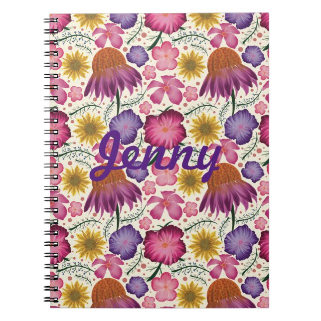 Wildflower Floral Pattern Personalized   Notebook (Front)