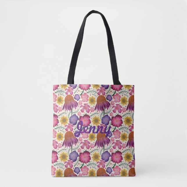 Wildflower Floral Pattern Personalized  Tote Bag (Front)