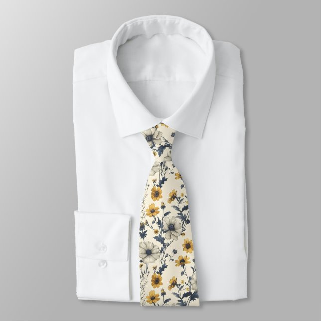 Wildflower Floral Pattern Pretty Flower Neck Tie (Tied)