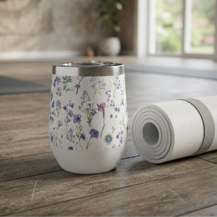 Wildflower Floral Pattern Watercolor Blue Purple Thermal Wine Tumbler