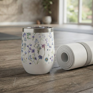 Wildflower Floral Pattern Watercolor Blue Purple Thermal Wine Tumbler