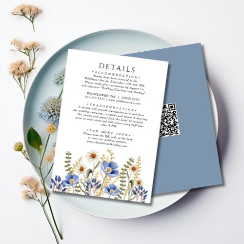 Wildflower Floral Periwinkle Wedding Details Enclosure Card
