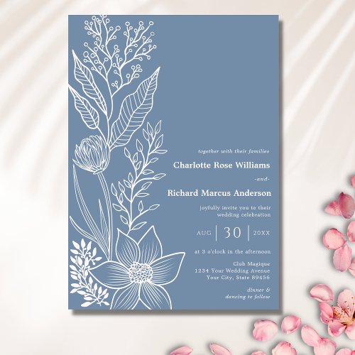 Wildflower Floral Periwinkle Wedding Invitation