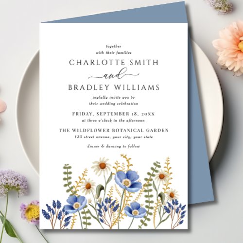 Wildflower Floral Periwinkle Wedding  Invitation