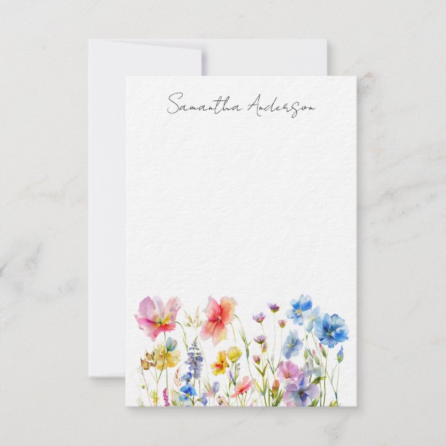 Wildflower Floral Personalized Flat Note Card (Front)