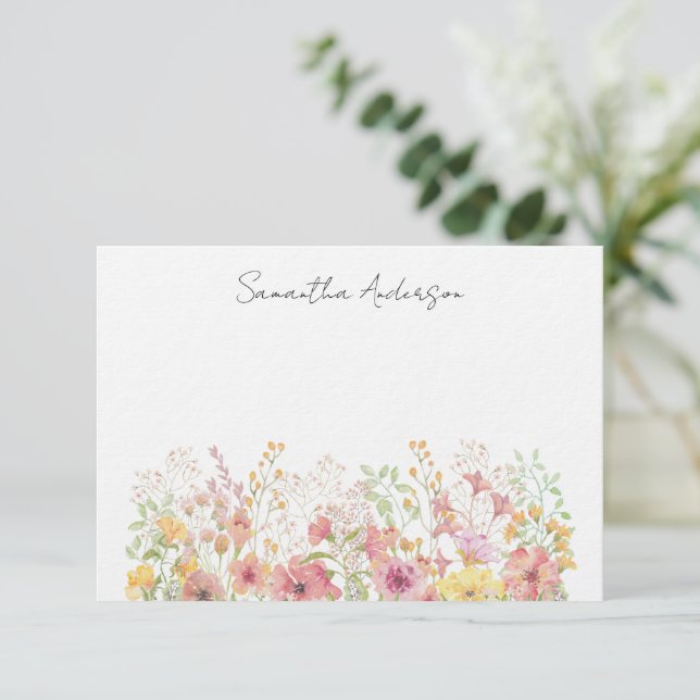 Wildflower Floral Personalized  Flat Note Card (Standing Front)
