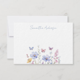 Wildflower Floral Personalized Flat Note Card