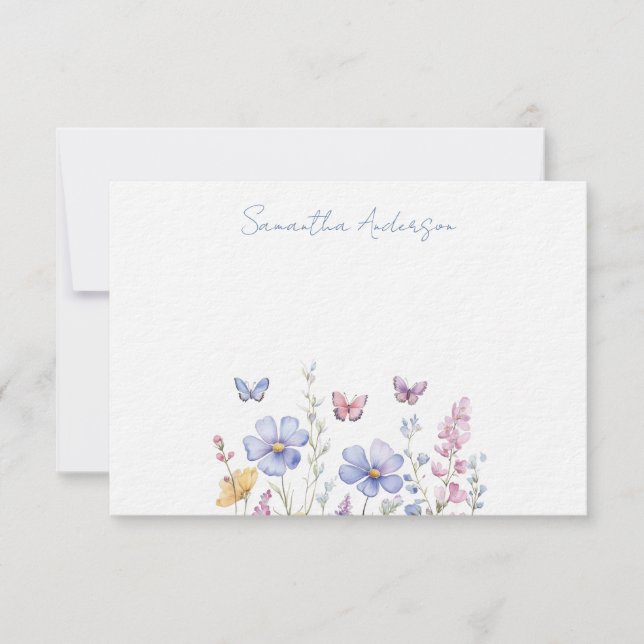 Wildflower Floral  Personalized Flat Note Card (Front)
