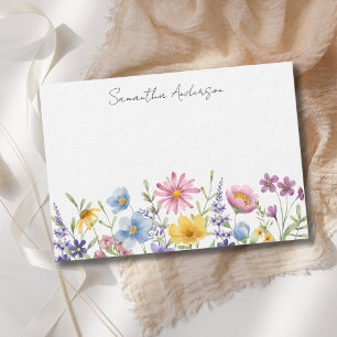 Wildflower Floral Personalized Flat Note Card
