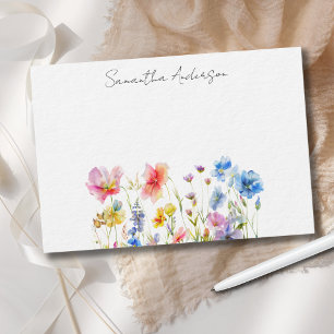 Wildflower Floral Personalized Flat Note Card