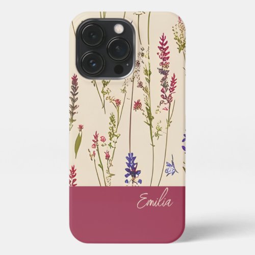 Wildflower Floral Personalized iPhone 13 Pro Case
