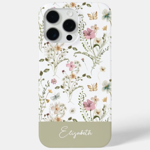 Wildflower Floral Personalized Name iPhone 15 Pro Max Case