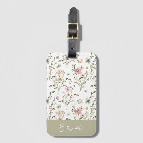 Wildflower Floral Personalized Name Luggage Tag