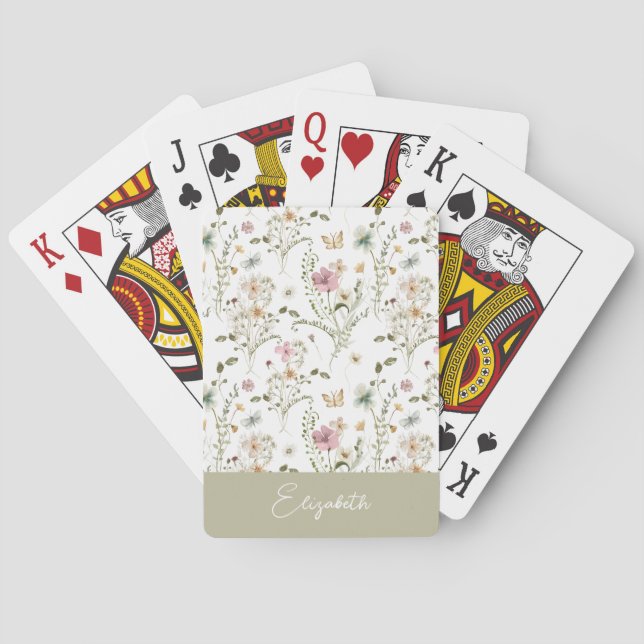 Wildflower Floral Personalized Name Poker Cards (Back)