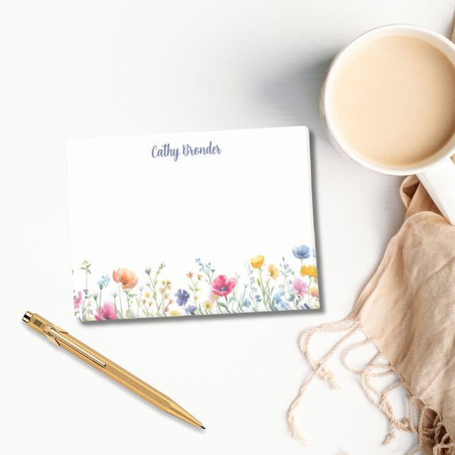 Wildflower Floral Personalized Name Stationery Post-it Notes (Wildflower Floral Personalized Name Stationery Post-it Notes )