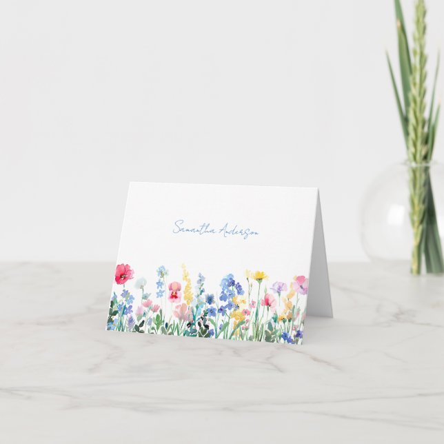 Wildflower Floral Personalized Note Card (Front)