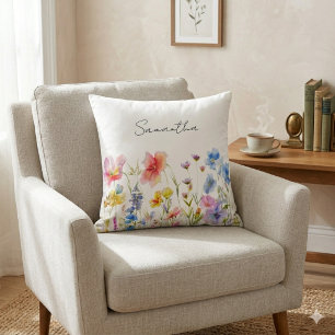 Wildflower Floral Personalized Throw Pillow