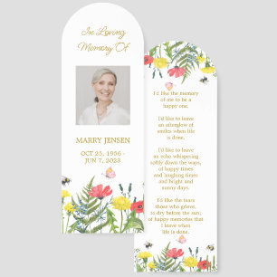Wildflower Floral Photo Funeral Memorial Bookmark