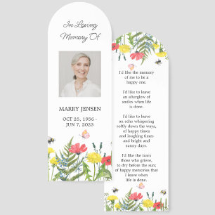 Wildflower Floral Photo Funeral Memorial Bookmark