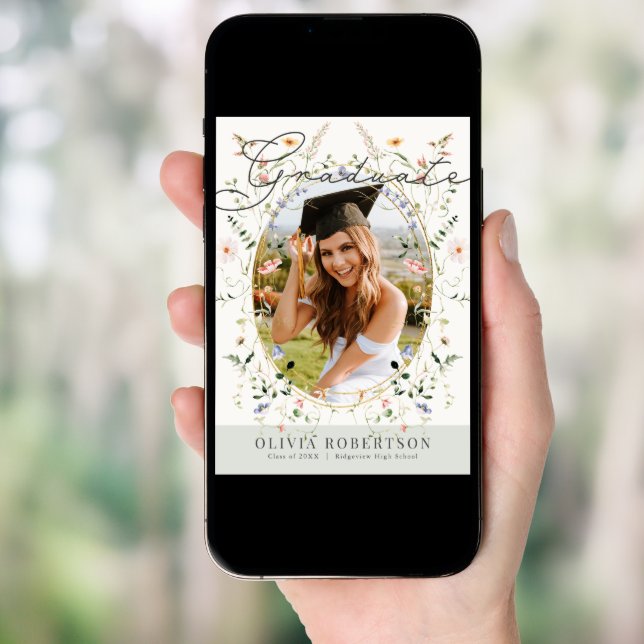 Wildflower Floral Photo Graduation Announcement (Front Digital)