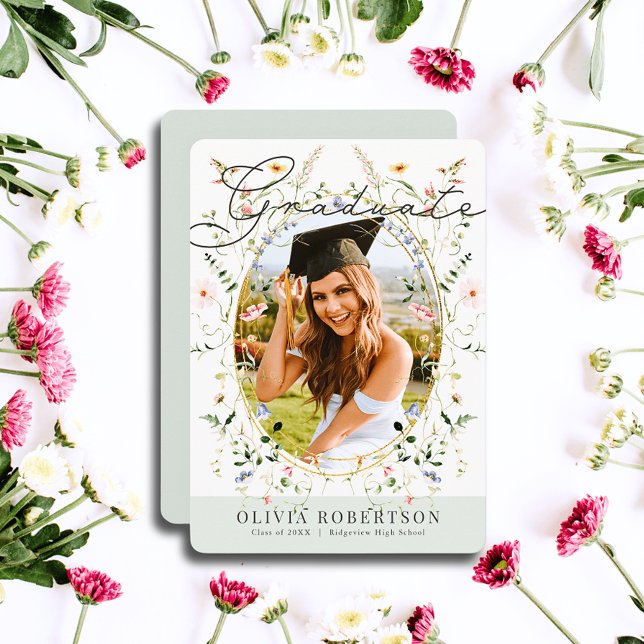 Wildflower Floral Photo Graduation Announcement (Creator Uploaded)