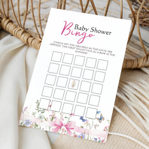 Wildflower Floral Pink Bow Baby Shower Bingo Note Card