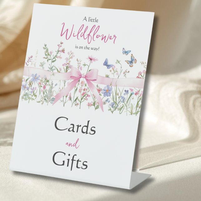 Wildflower Floral Pink Bow Baby Shower Favor Pedestal Sign (Creator Uploaded)