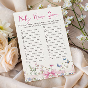 Wildflower Floral Pink Bow Baby Shower Name Game Note Card