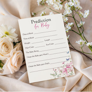 Wildflower Floral Pink Bow Baby Shower Prediction Note Card