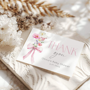 Wildflower Floral Pink Bow Baby Shower Thank You Card