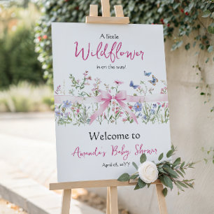 Wildflower Floral Pink Bow Baby Shower Welcome Foam Board