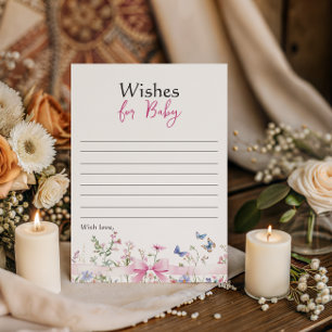 Wildflower Floral Pink Bow Baby Shower Wishes Note Card