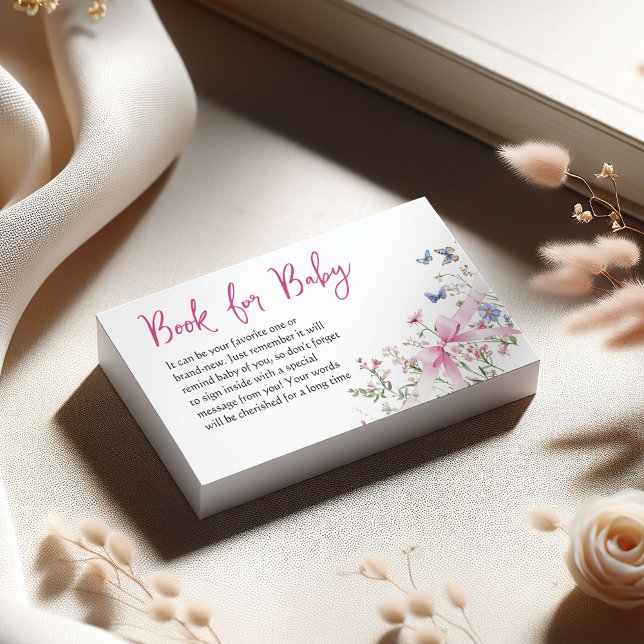 Wildflower Floral Pink Bow Book for Baby Shower Enclosure Card (Creator Uploaded)