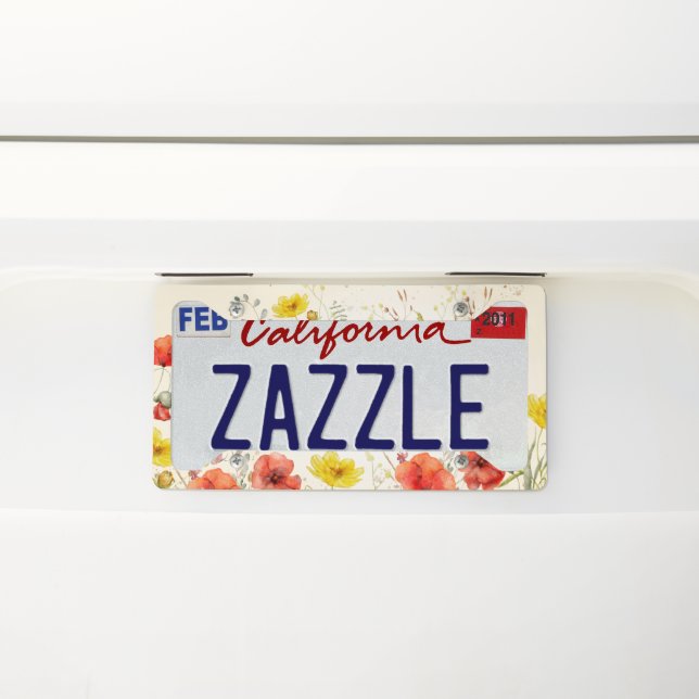 Wildflower Floral Poppies Country Girly Romantic License Plate Frame (On Car)