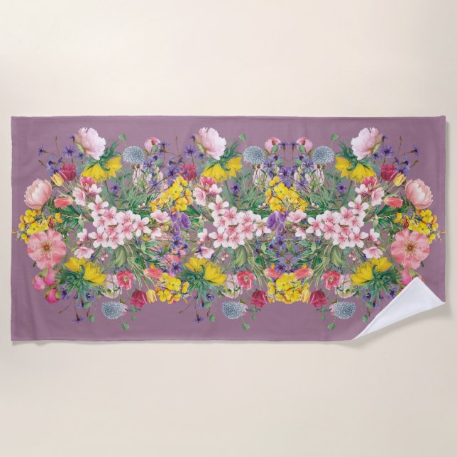 Wildflower Floral Print Soft Summer Beach Towel (Front)