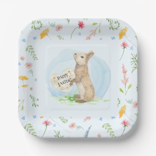 Wildflower Floral Rabbit Easter Blue Watercolor Pa Paper Plates