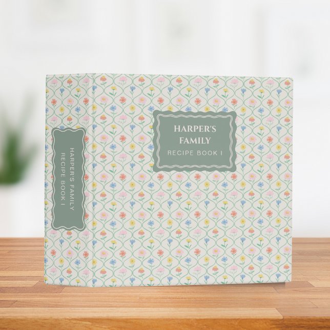Wildflower Floral Recipe 3 Ring Binder (geometric wildflower pattern cover for recipe binder)
