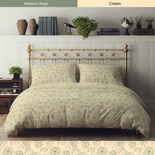 Wildflower Floral Sage Green and Cream Duvet Cover
