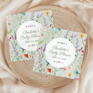 Wildflower Floral Sage Green Neutral Baby Shower Napkins