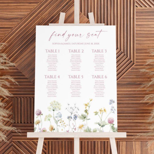 Wildflower Floral Small Wedding Seating Chart Foam Board (Creator Uploaded)