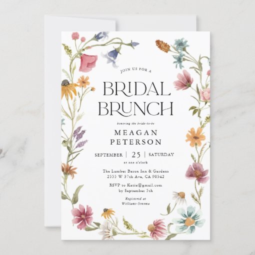 Wildflower Floral Spring Bridal Brunch Invitations | Zazzle