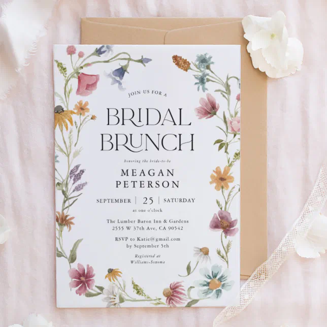 Wildflower Floral Spring Bridal Brunch Invitations | Zazzle