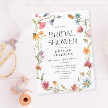 Wildflower Floral Spring Bridal Shower Invitation by SweetRainDesign at Zazzle