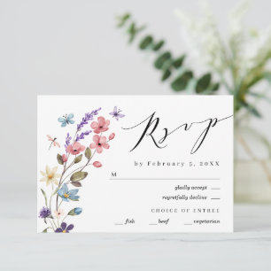 Wildflower Floral Spring Summer Wedding RSVP Card