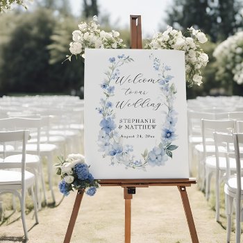Wildflower Floral Summer Blue And White Wedding Foam Board by ModernStylePaperie at Zazzle