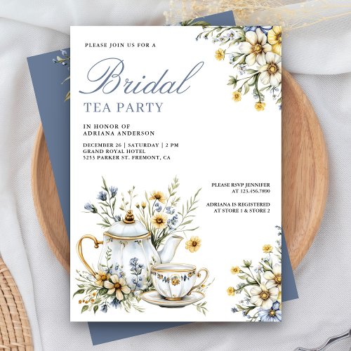 Wildflower Floral Tea Party QR Code Bridal Shower Invitation